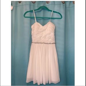 Strapless white mini dress with rhinestones